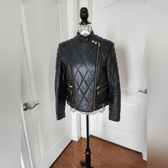 Black Quilted Real Leather Jacket Size M - Picture 4 of 11